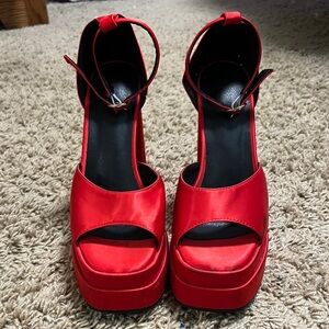 Chic Red Satin Platform heels